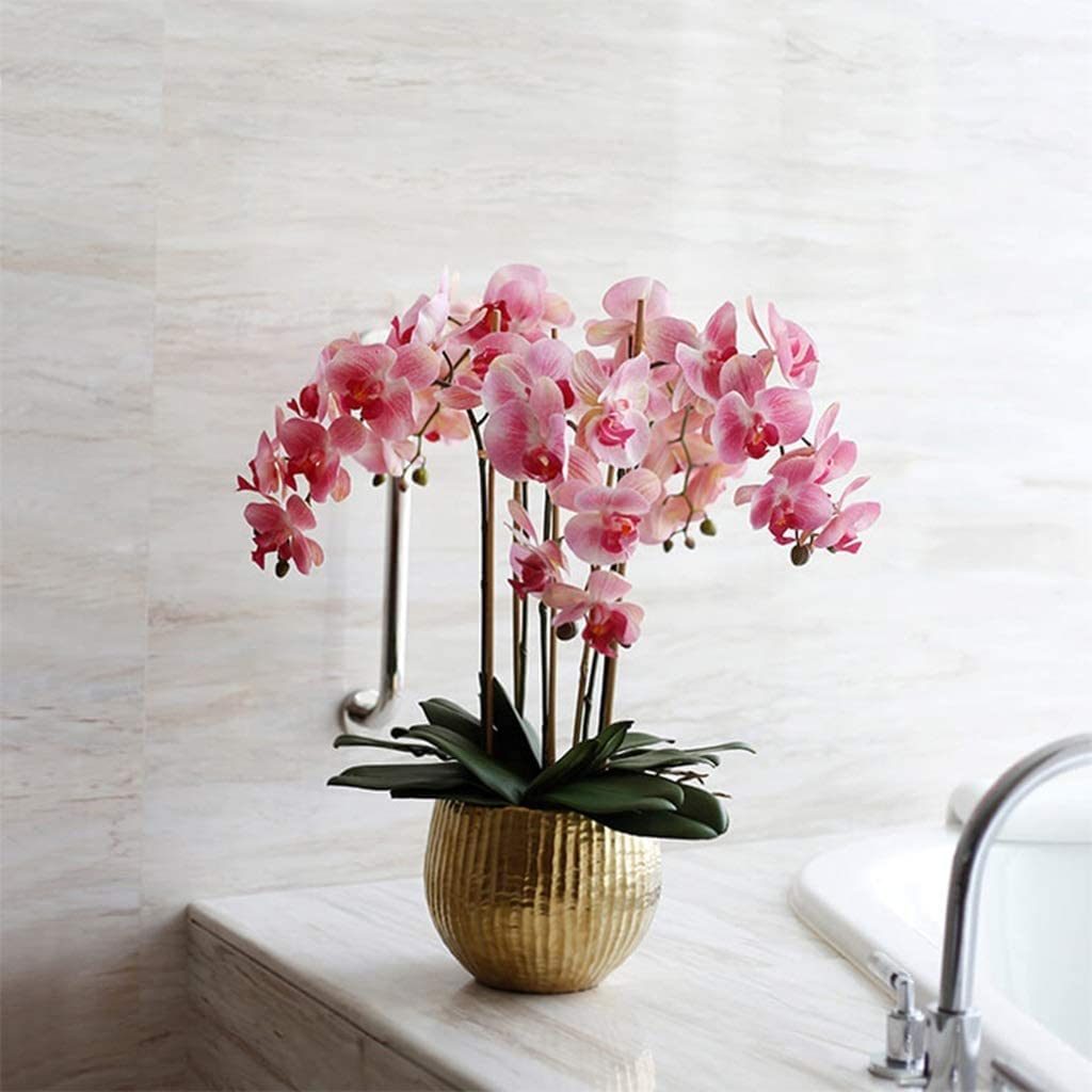 Künstliche Blumen, künstliche Blume in Vase, künstliche Blume mit 5 Köpfen, rosa Phalaenopsis, künstliche Blume für Zuhause, Hochzeit, Party, Tischdekoration, Plastikblume, Heimdekoration