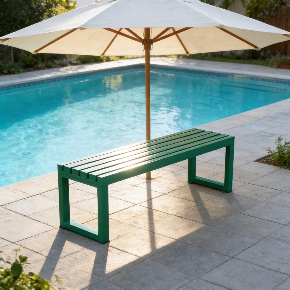 Gartenbank Ohne Lehne Wetterfest Terrassenbank 2-Sitzer Parkbank Aus Metall, Outdoor Ruhe Sitzfläche, Bank Mit Lattenrost für Terrasse, Garten, Veranda Und Balkon(Rot,100cm)