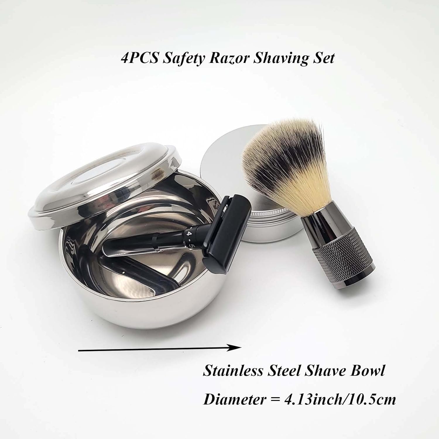 Adjustable Safety Razor Shaving Kit 4PCS | Double Edge Razor | Synthetic Shaving Brush | Stainless Steel Shaving Soap Bowl | Shave Soap | Include 5pcs Razor Blades.