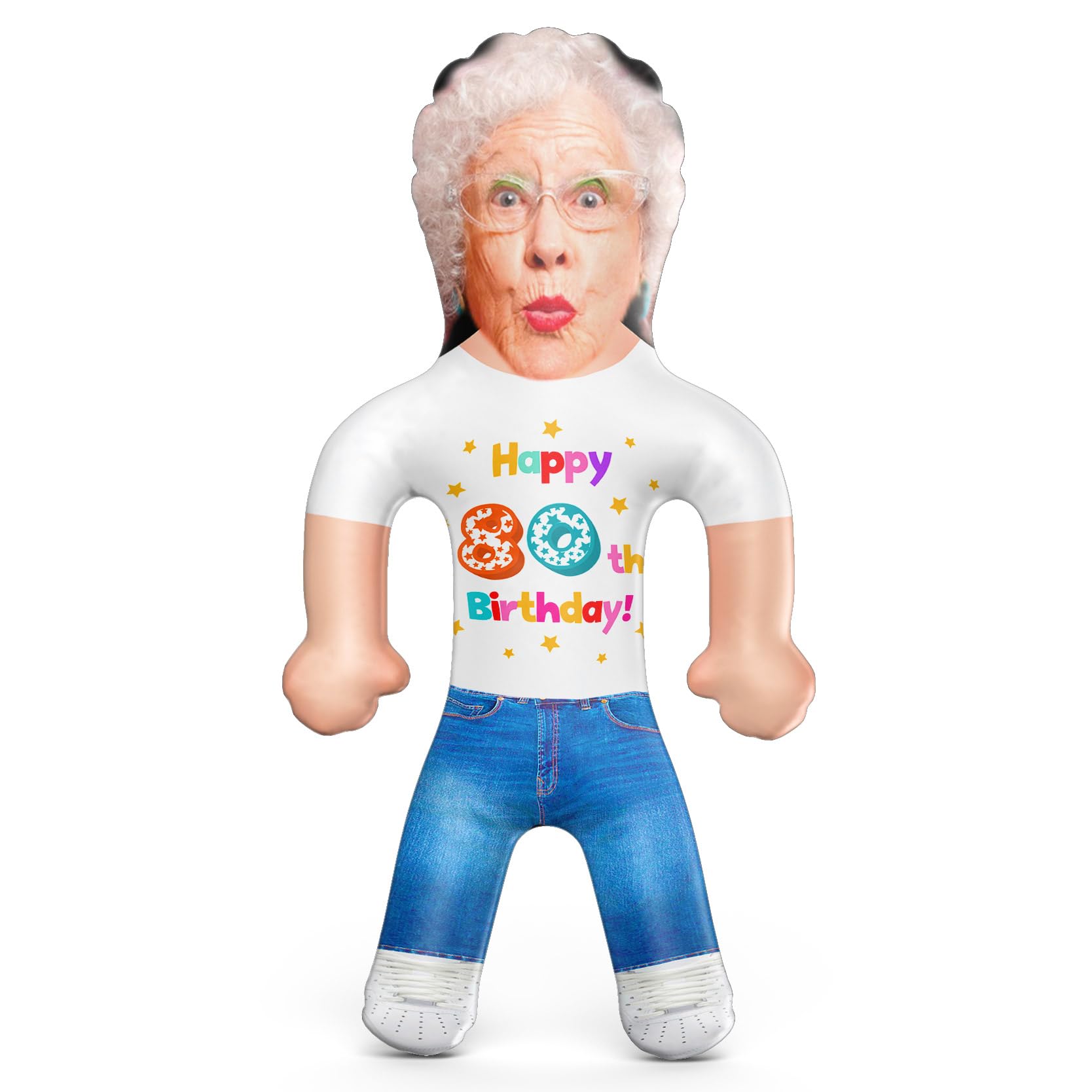 Air Bod Personalised Birthday Blow Up Dolls | Upload Your Photo | Unique Party Accessories | Customise Your Inflatable Doll (80th Birthday)