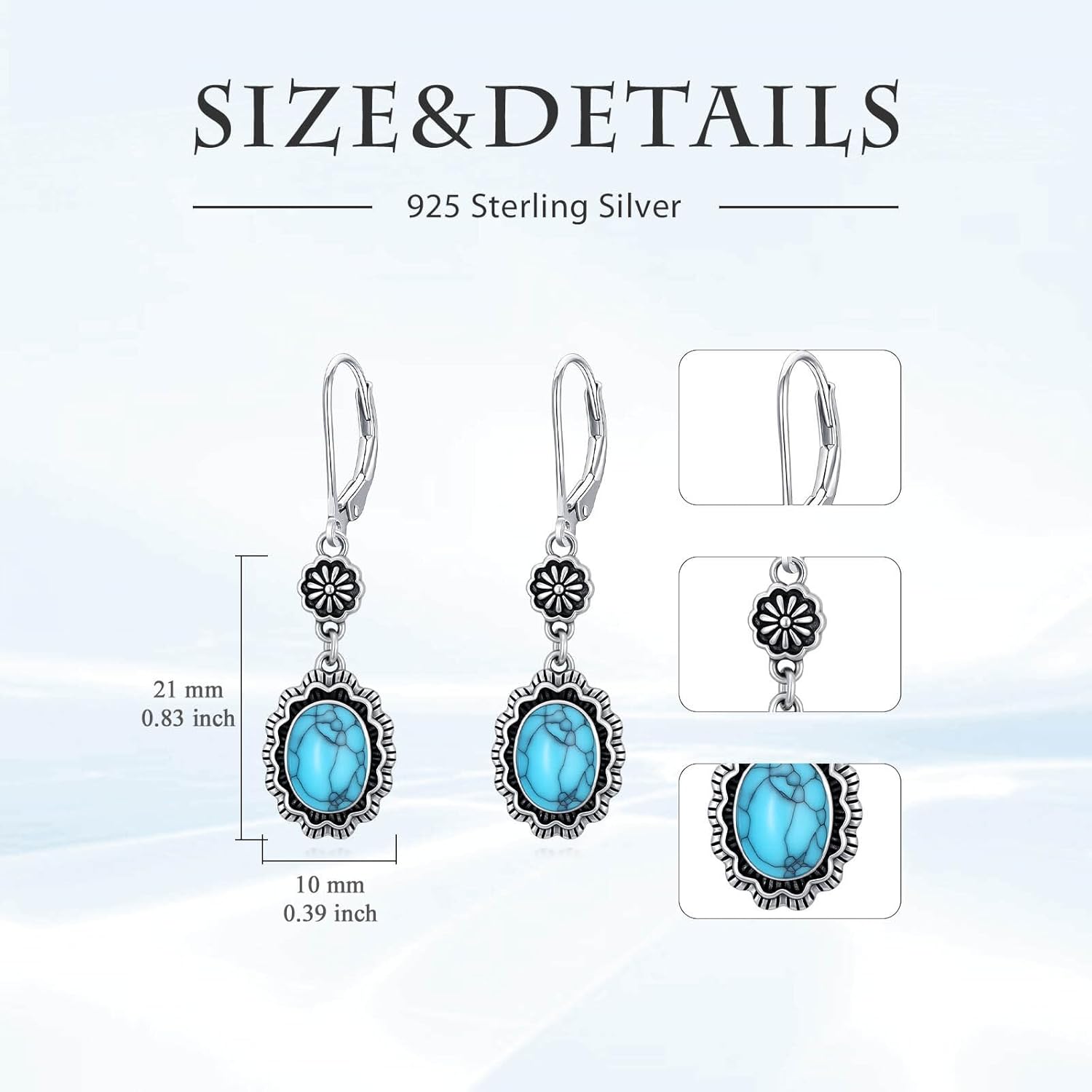 Turquoise Dangle Earrings for Women 925 Sterling Silver Western Teardrop Bohemian Drop Earrings Christmas Gift for women - Image 4