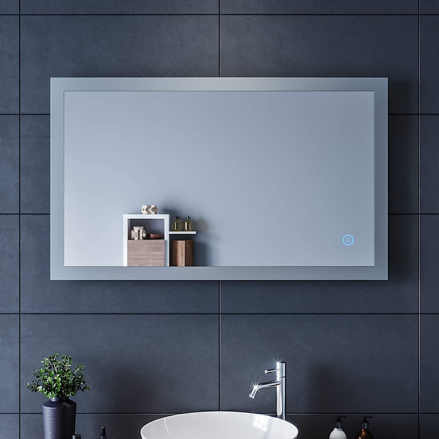 SIRHONA Espejo de Baño 60x100cm Espejo Baño con Iluminación LED, Espejo de Pared con Interruptor Táctil,Espejo de Luz de Baño con ANTIVAHO Luz Espejo de Pared con Accesorios