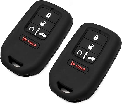 Silicone Key Fob Cover Fit for Honda Civic Accord Pilot CR-V Insight Passport Smart 5 Buttons Keys | Car Accessories | Remote Key Protection Case - Black & Black
