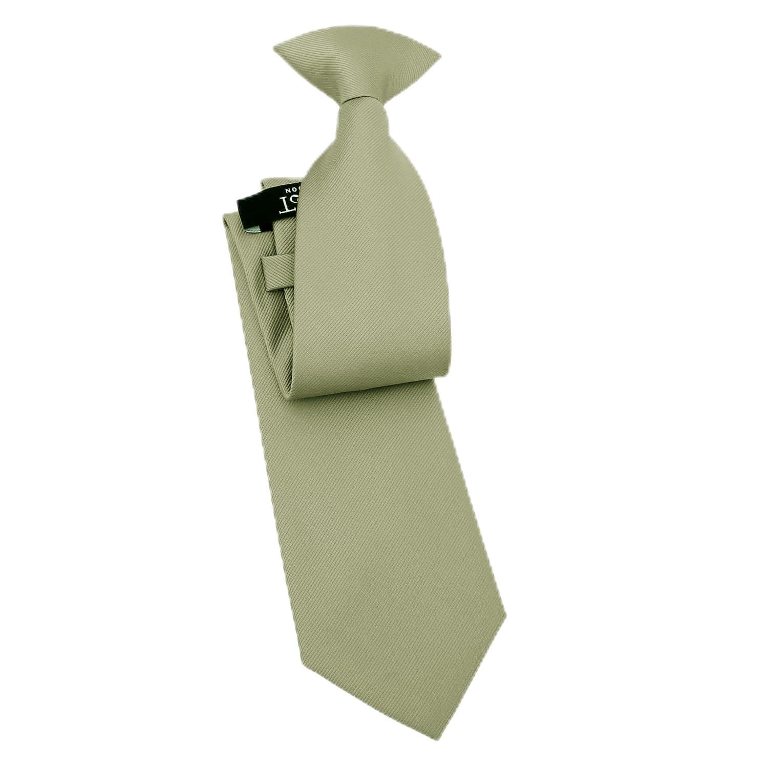 DQT Mens Plain Twill Clip-On Tie - Pre-Tied Necktie - Wedding, Business & Formal - Sage