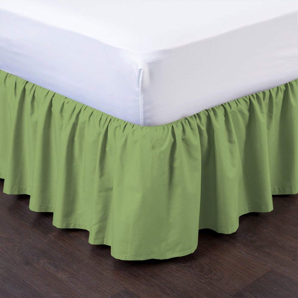 1 Wrap Around Bed Skirt, Elastic Dust Ruffles, Easy Fit Wrinkle and Fade Resistant Pattern Solid 100% Egyptian Cotton 650 TC, 22 inch Drop Length, Size Olympic Queen, Sage-picture-20