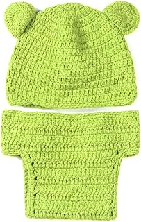 Obuyke Terno Roupa De Crochê Gorro Recém-Nascido Kit De Adereços Para Recém-Nascidos Shorts Adereços Para Fotos Chapéu De Crochê Para Fotografia De Recém-Nascidos Gorro Chapéu Feito À