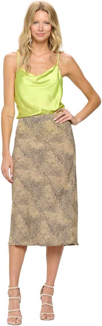 Women Solid High Waist Silky Casual Elastic Satin Midi Skirt -Made in USA (Available in Plus Size) - Image 5