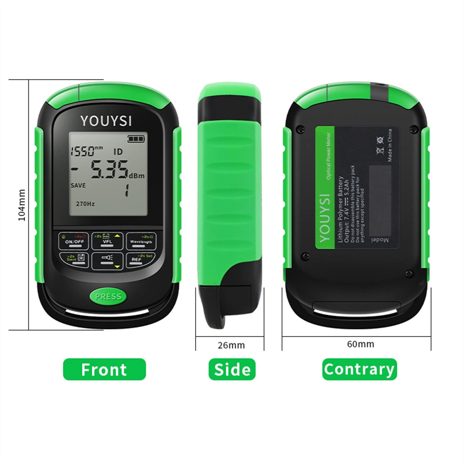 Localizador Visual de Fallas, Medidor de potencia óptico de batería 4IN1 LI 5km 15km 30km Vfl Localizador de fallas visuales Prueba de cable de red Tester de fibra óptica Luz LED | NC-30MW
