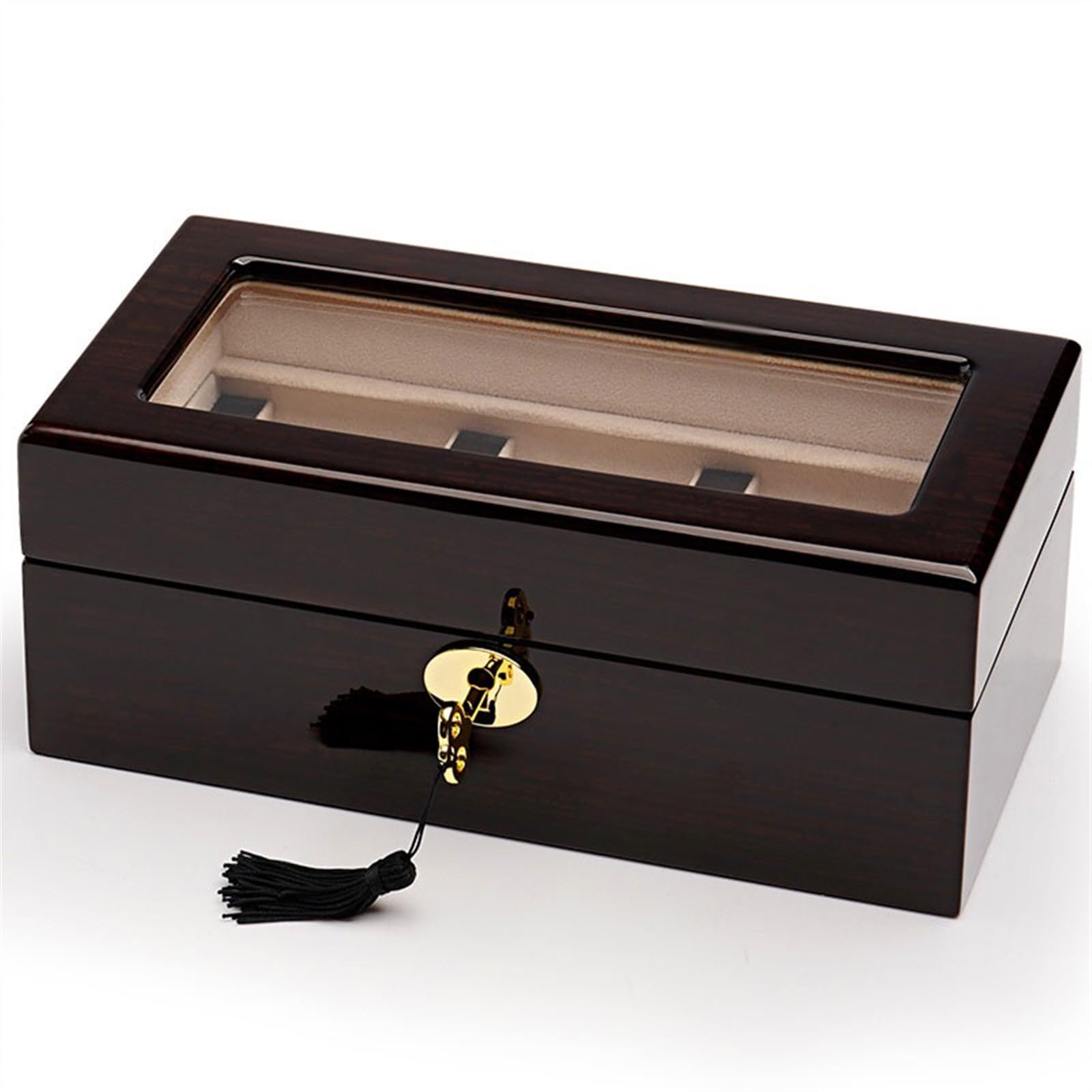 CLoxks Uhren Aufbewahrungsbox Hochwertige Holzlack-Uhrenaufbewahrungsbox mit DREI Karierten Uhrenhaltern. Uhrensammlungsbox Uhrenbox (Color : Schwarz)