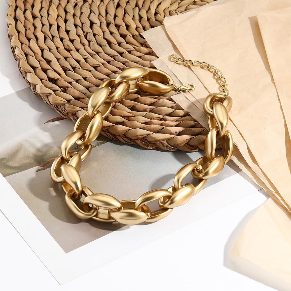 Wiwpar Boho Chunky Gold Toggle Necklace Punk Cuban Link Chain Thick Lightweight Paperclip Chain Statement Collar Choker Necklace Summer Beach Bar Party Prom Hip-hop Mother's Day Gift for Women - Image 4