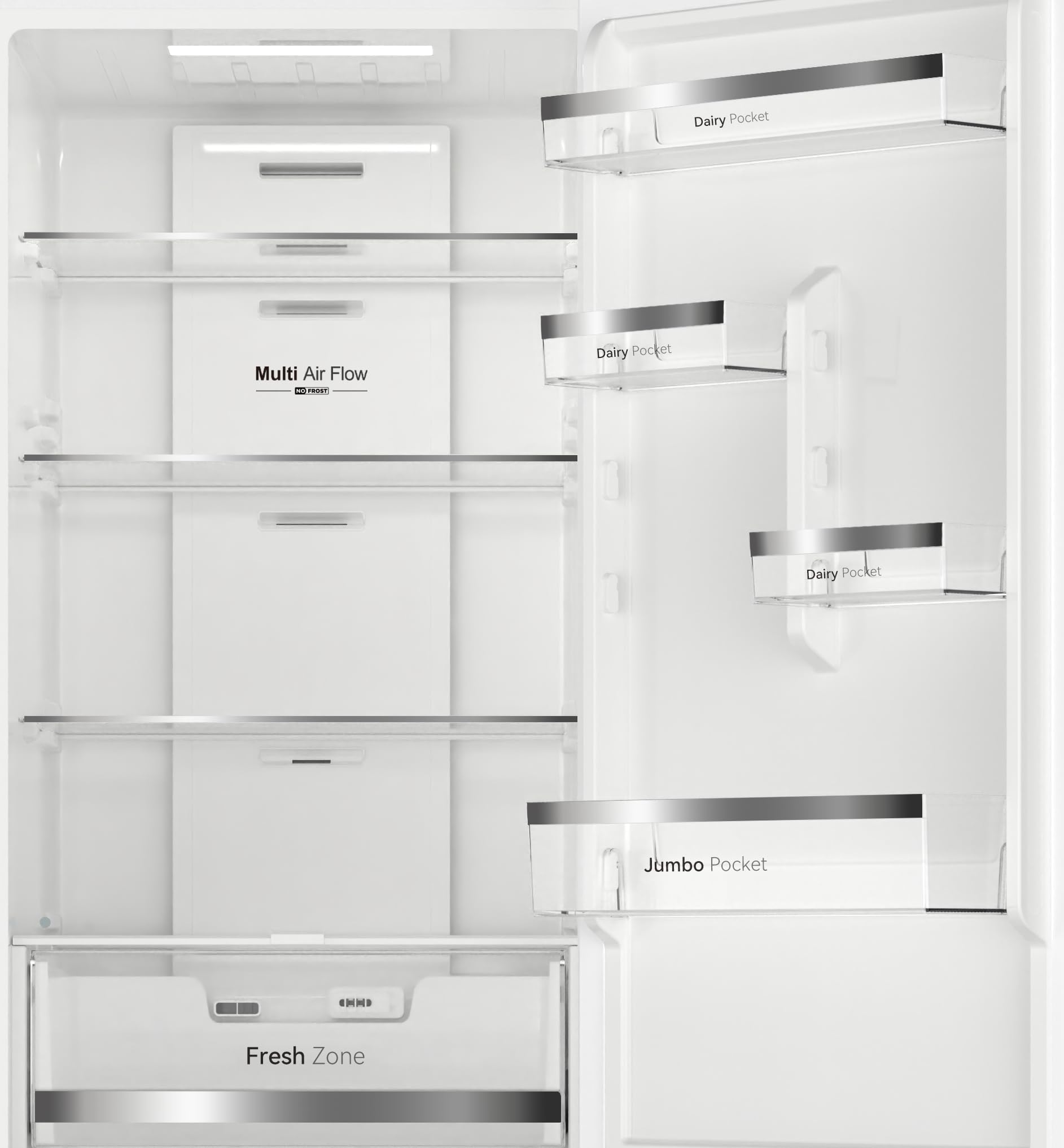 VOK Frigorífico Combinado No Frost 405L en 185.5cm - Compresor Inverter Silencioso 37dB, MaxVolume, Zona 0°C, Multi Air Flow, Clase E, Blanco, EVR-405NEW