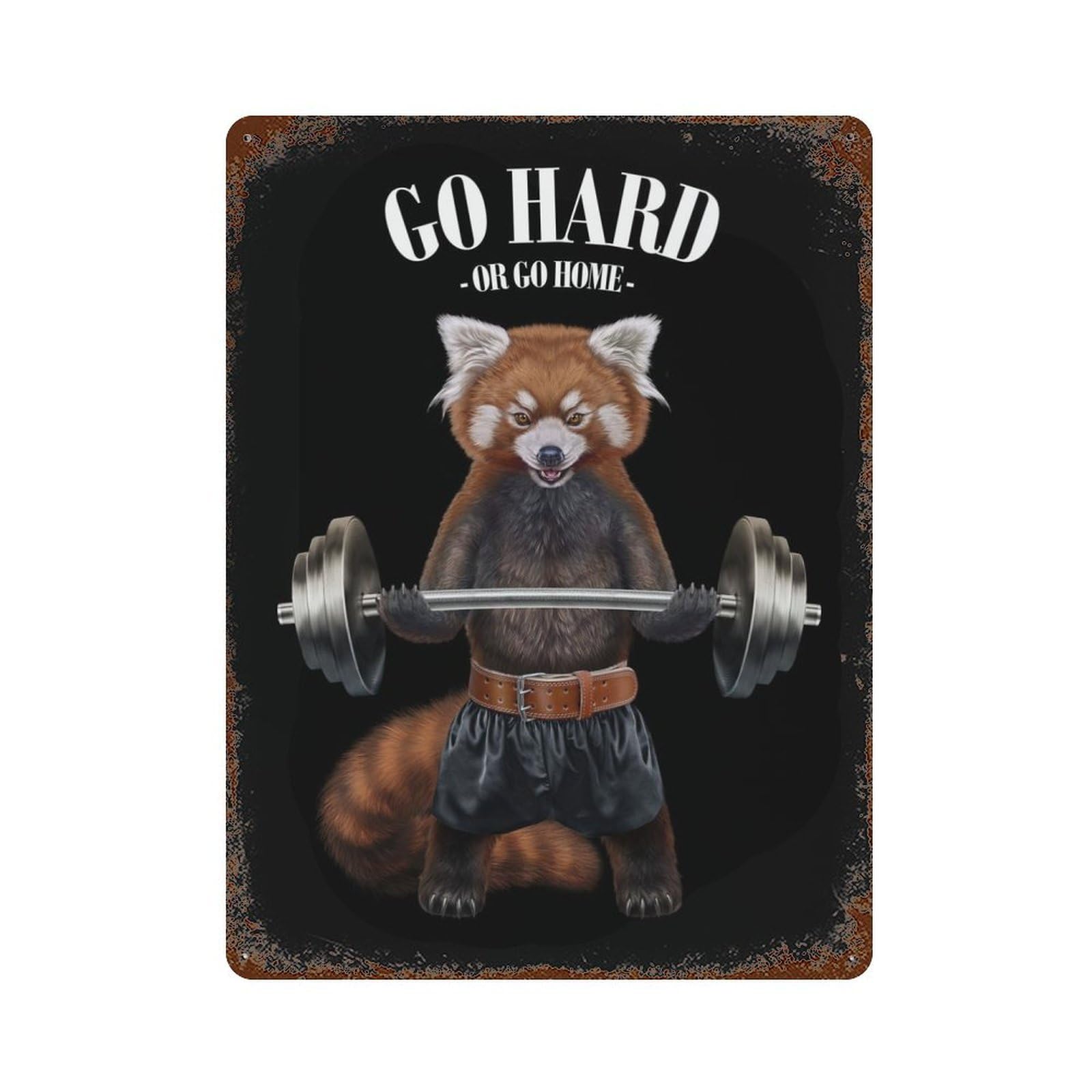 Red Panda Weightlifting Decorative Tin Sign 15.7"x11.8", for Bistro, Counter And Cafe Decor, Retro Wall Decor