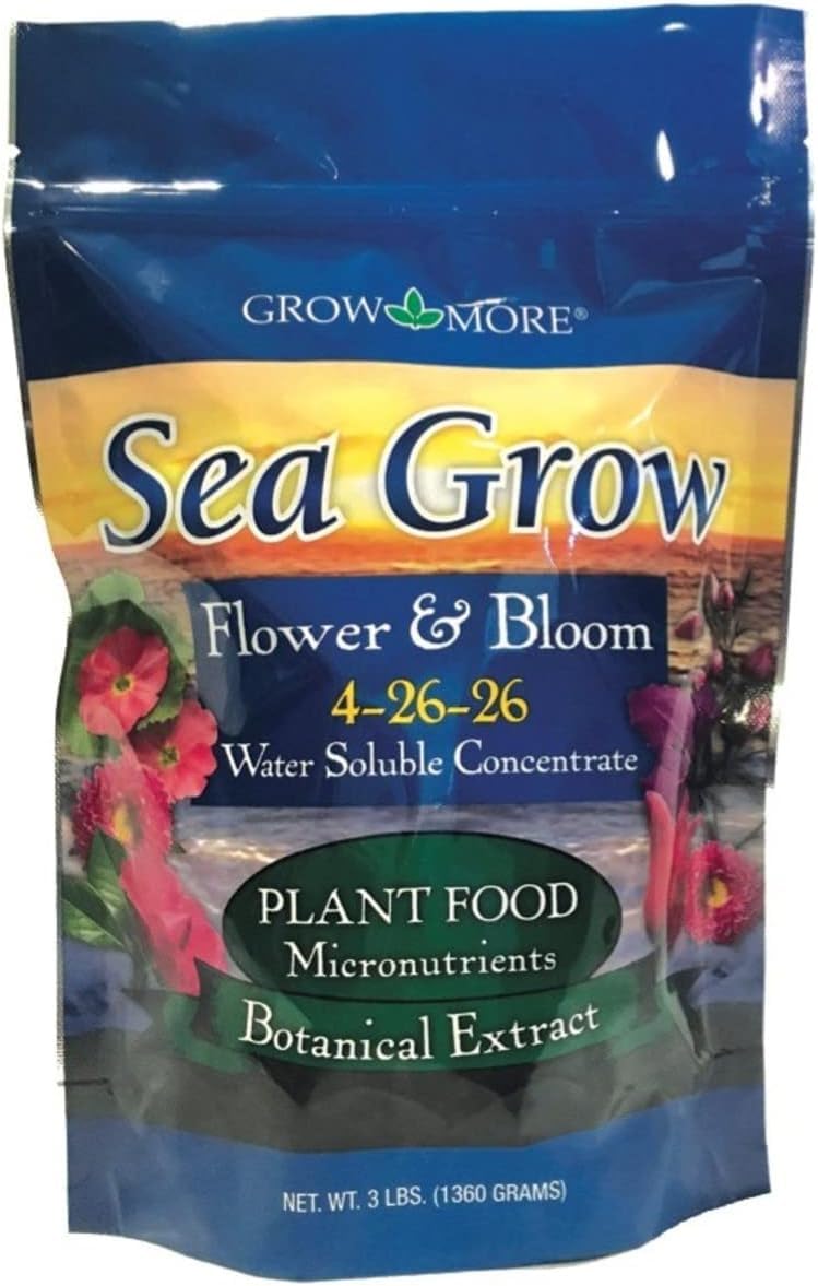 Grow More Sea Grow Flower & Bloom (4-26-26) - 3lbs of Seaweed Fertilizer for Plants - Water Soluble Fertilizer for Vegetables & Fruits - High Phosphorus Flower Food w/Seaweed Extract for Plants