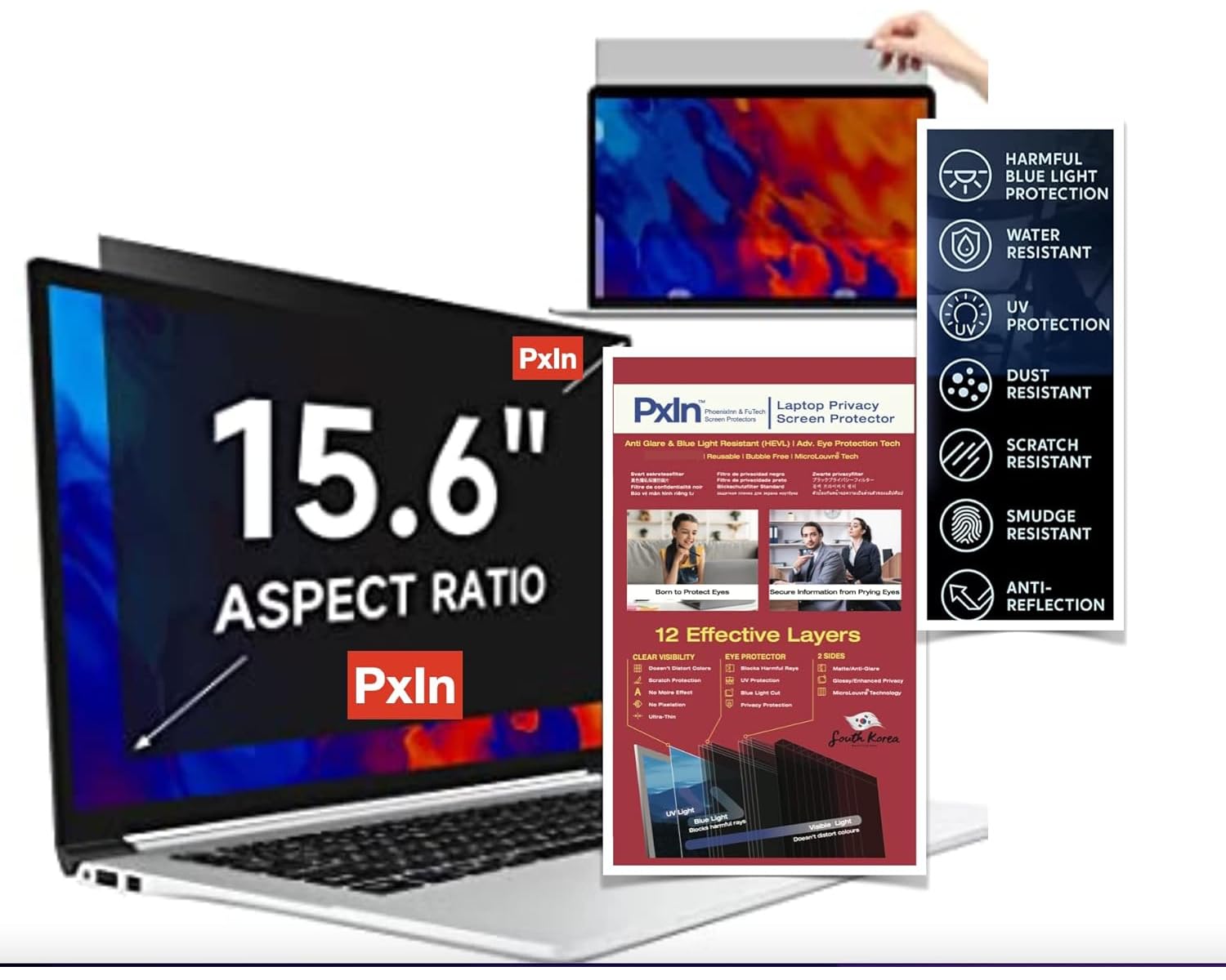PHOENIX PxIn 15.6 Inch Laptop Radiation Glare Shield inbuilt Adv. Privacy | No Eye Strain, No Dry Eyes | Anti Blue Light | Anti Glare (B09M76YJMX) Amazon Price History, Amazon Price Tracker