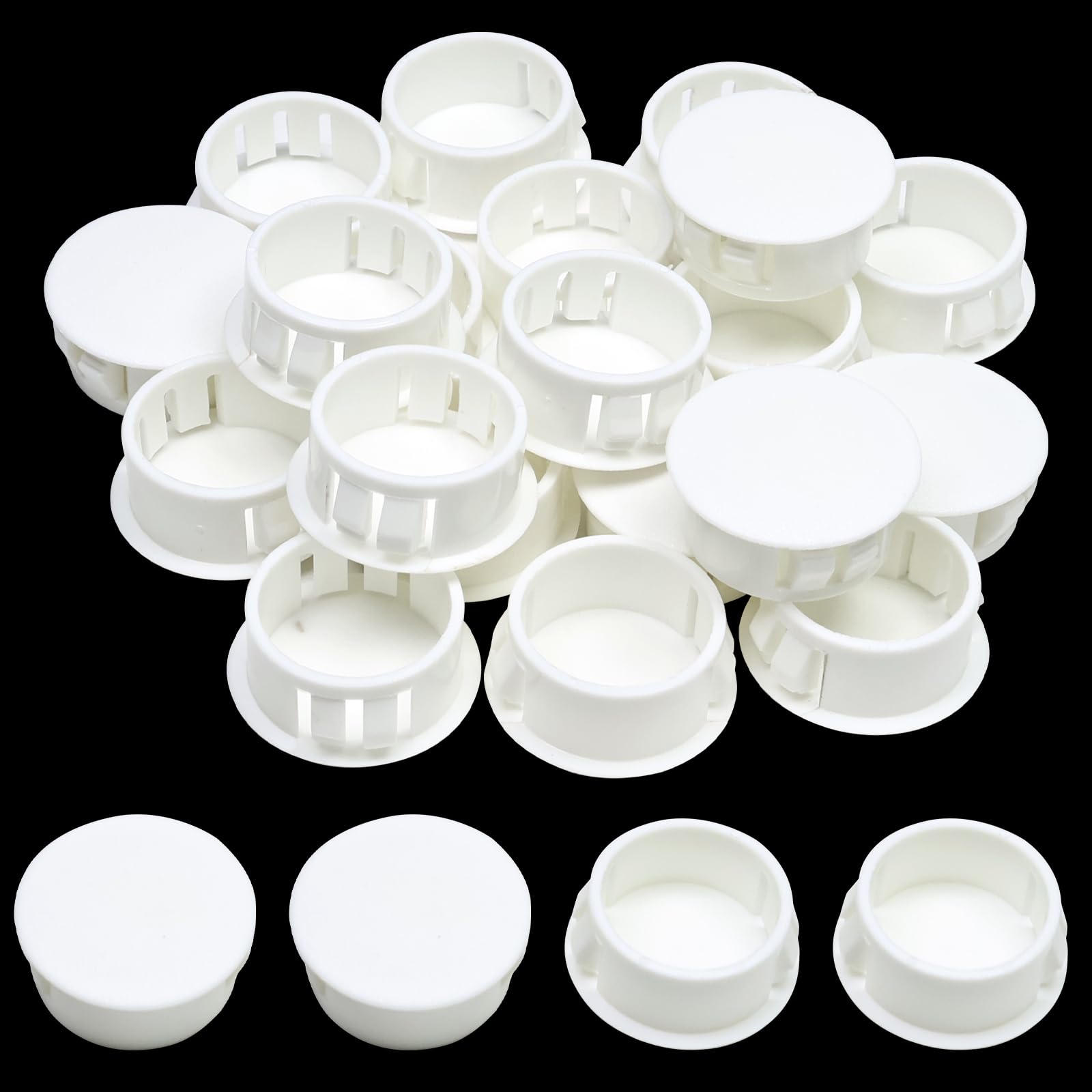 BOPOREAE 7/8 In/22 mm White Plastic Hole Plugs for Round Holes, Flush Type Panel Fastener Cover, Snap-in Locking Tubing Screw Cover for Furniture