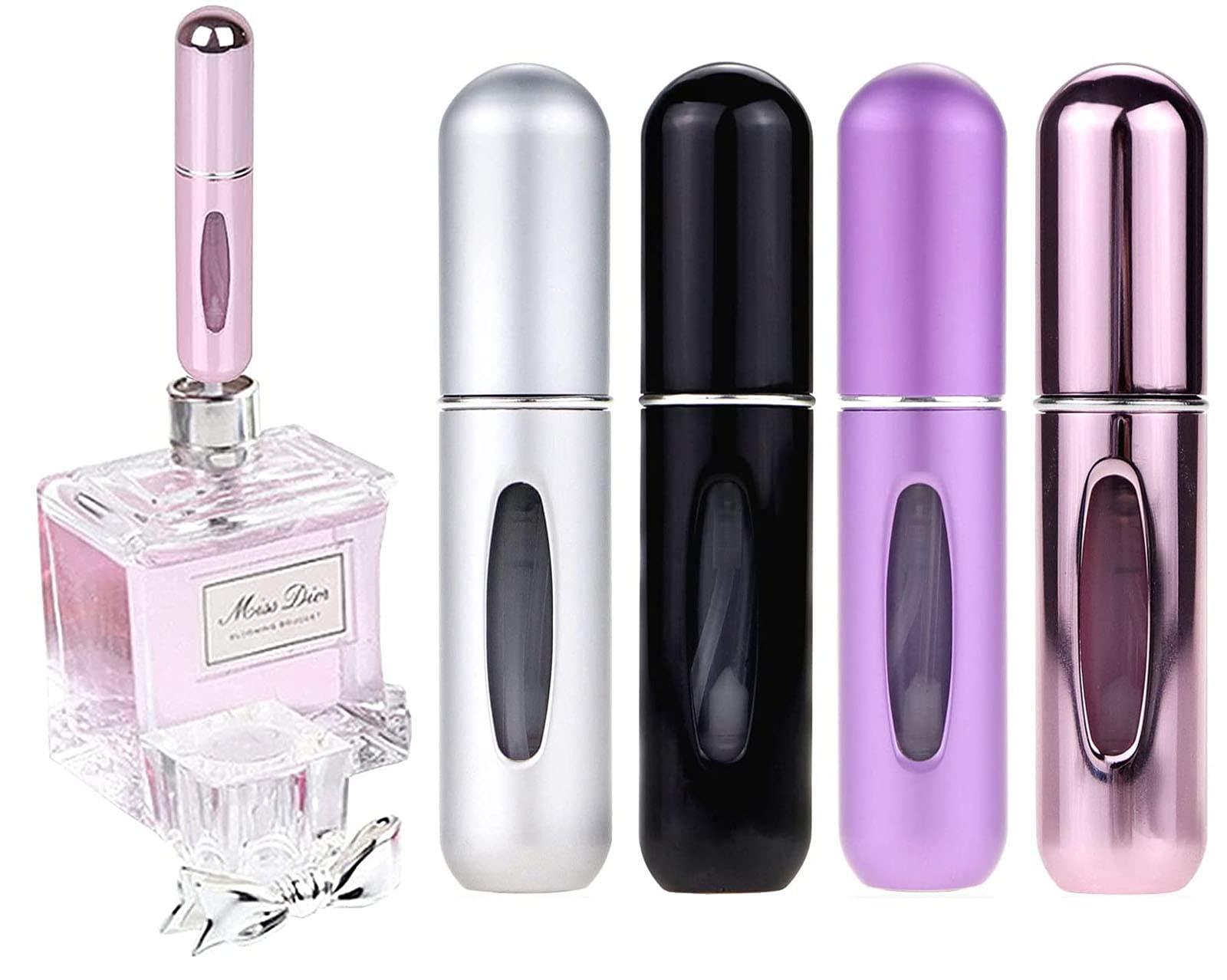 4 Pack 5ML Portable Refillable Perfume Empty Spray Bottle Mini Atomizer Bottom Refill Pump Case for Women Men Travel Outgoing Purse, Multicoloured-image-33