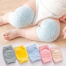 MOMITTLE- Pack of 2 Pair Baby Smiley Knee Pads for Crawling,Anti-Slip Padded Stretchable Elastic Cotton Soft Breathable Comfortable Knee Cap Elbow Safety Protector Random Color,All Color