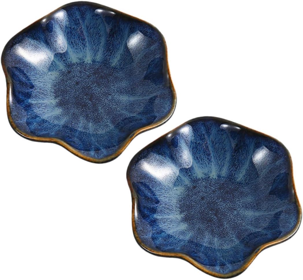 2Pcs Ceramic Sauce Dipping Plates Household Seasoning Dish Divided Compartments for Condiments and Appetizers Kitchen Supplies