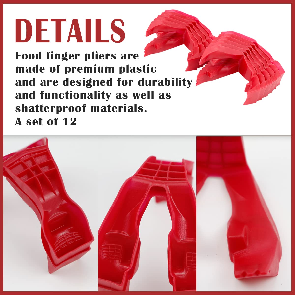DOERDO - Pinzas para comer, protectores de dedos, fundas protectoras de dedos para cocina, accesorios de utensilios de cena, 12 unidades, rojo 3