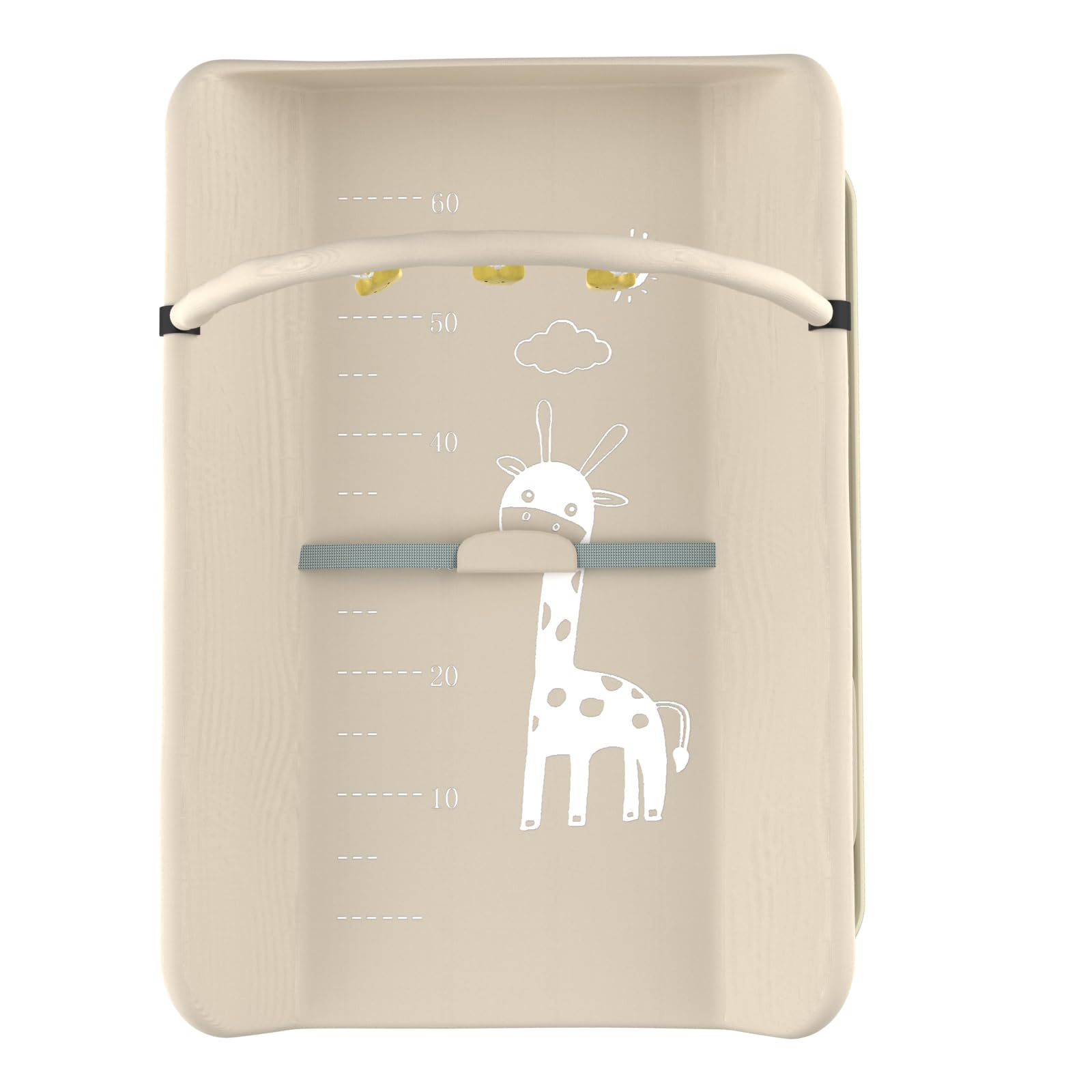 Cambiador de bebé plegable y ajustable en altura, Hasta 25 Kg, 0-36 Meses, Organizador de Pañales, Ruedas 360º con Freno, Arnés y Valla de Seguridad, Funda Lavable, 75 * 68 * 83-91 cm (B) Blanco roto