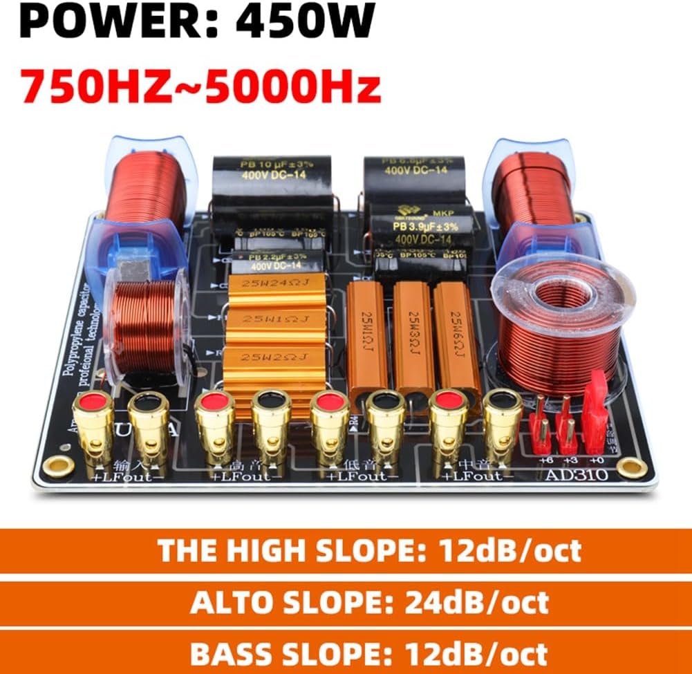 Three-Way 450W Professional Speaker High Power Splitter 750Hz/5000Hz Stage Home Theater 3-Unit Audio Crossover Filter Easy Install Easy to Use, 500448536