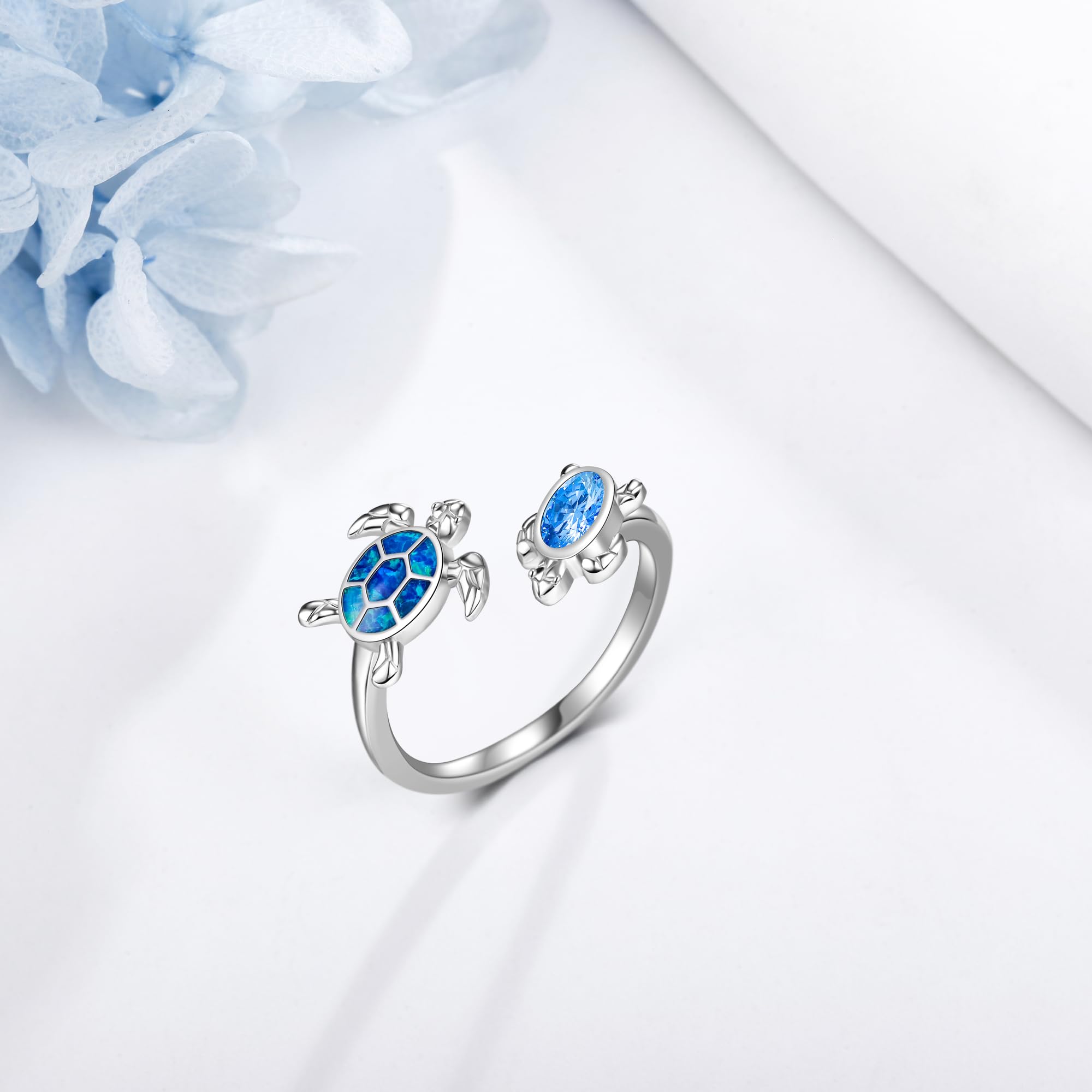Ozean Ring Sterling Silber 925 Verstellbare Öffnung Hai/Schildkröte/Hammerkopf Ringe Ozean Schmuck Geschenke für Damen Mädchen Männer