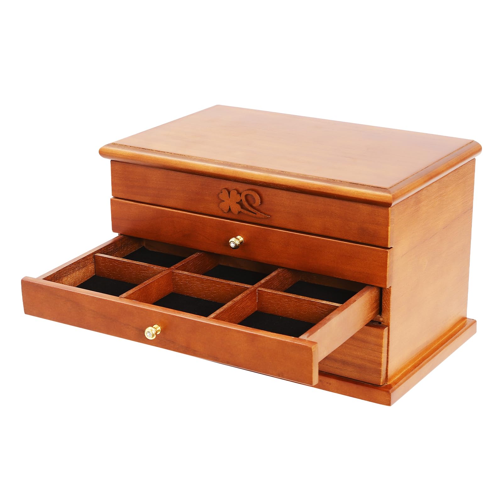 Schmuckkästchen, Holz-Schmuckaufbewahrung Organizer mit Spiegel, 4 Etagen Schmuckkasten Groß mit 3 Ausziehbare Schubladen, Schmuckschrank für Uhren, Ringe, Halsketten, 31 * 19.3 * 19.7cm