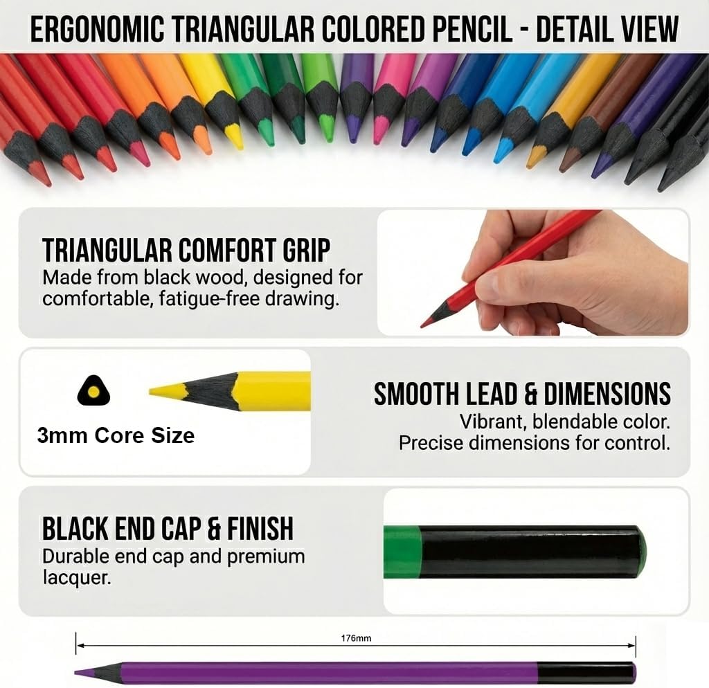 Professional Colored Pencils Set with Sharpener, Black Wood Soft Core, Artist Coloring Pencils for Adult Coloring Books, Drawing, Sketching, Shading & Blending, Gift Box Art Supplies (120 Pcs)
