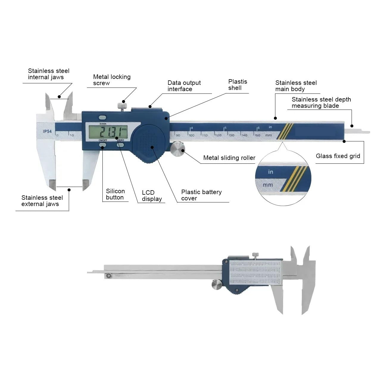 IP54 wodoodporna suwmiarka elektroniczna suwmiarki cyfrowe stal nierdzewna 150 Mm narzędzia pomiarowe z noniuszem(0-150mm)