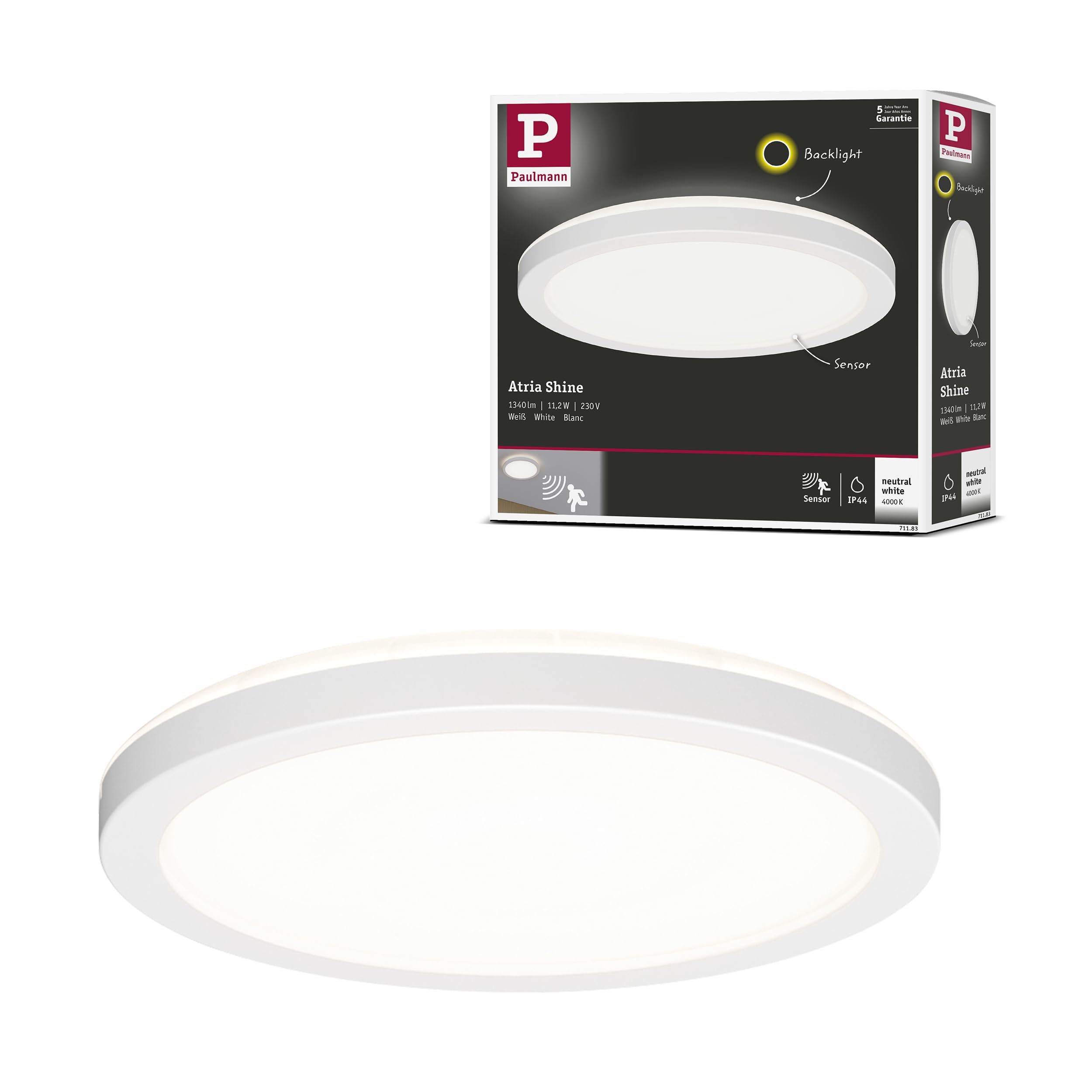 Paulmann Atria Shine PL IP44 Sensor 11.2W 4000K 190mm White Plastic 71183