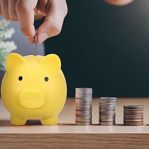 Miniatura 7 de 9 alcancías grandes de plástico para niños, 6 x 4.8 x 5.4 pulgadas, bonita alcancía para niñas, niños, cumpleaños, Navidad, baby shower, azul, rosa,