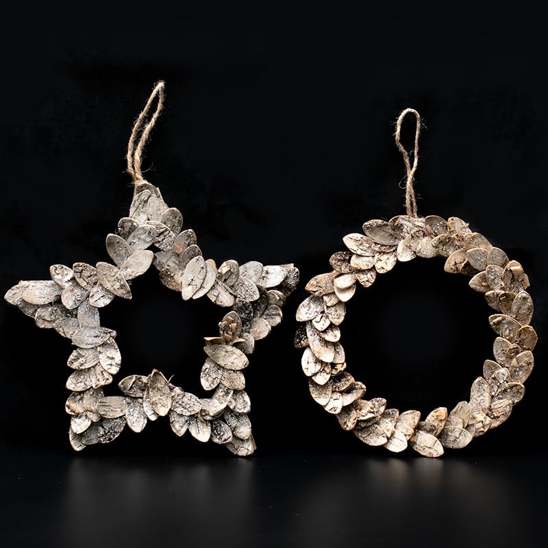 B,Corona de Navidad, Decoraciones navideñas de Madera, Decoración navideña con Guirnalda, Decoración Colgante de la Puerta de Pared de Navidad, Decoración Colgante de Corteza de Abedul