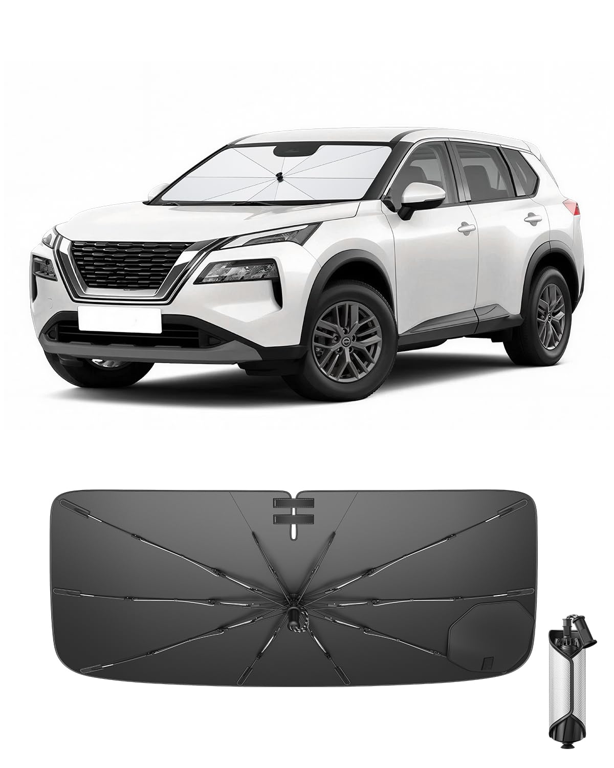 Ruiya 2026 Upgrade Parasol Coche Delantero Compatible con Nissan X-Trail 2015-2026, Paraguas Plegable Aislamiento Térmico, Protección UV, Accesorios para Parabrisas