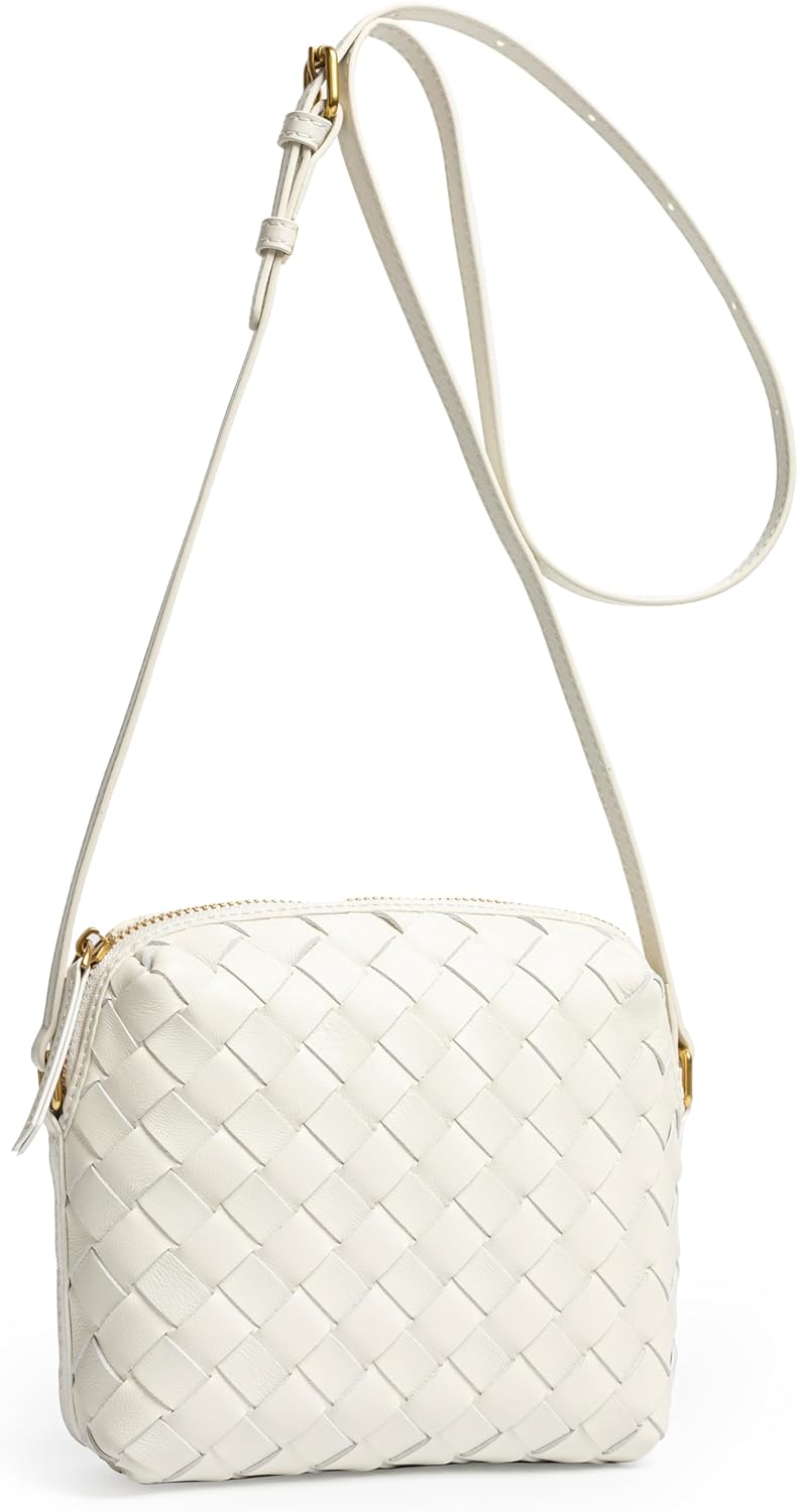 DORIS&JACKY Small Leather Crossbody Purse for Women Mini Lambskin Handwoven Cellphone Shoulder Bag With Long Adjustable Strap