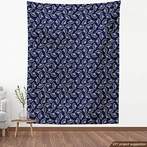 Image of Ambesonne Geometric Fabric by The Yard, Hand Fan Pattern East Culture Inspirations Oriental Motif Kimono Design, Decorative Fabric for Upholstery and Home Accents, 1 Yard, Ivory Blue