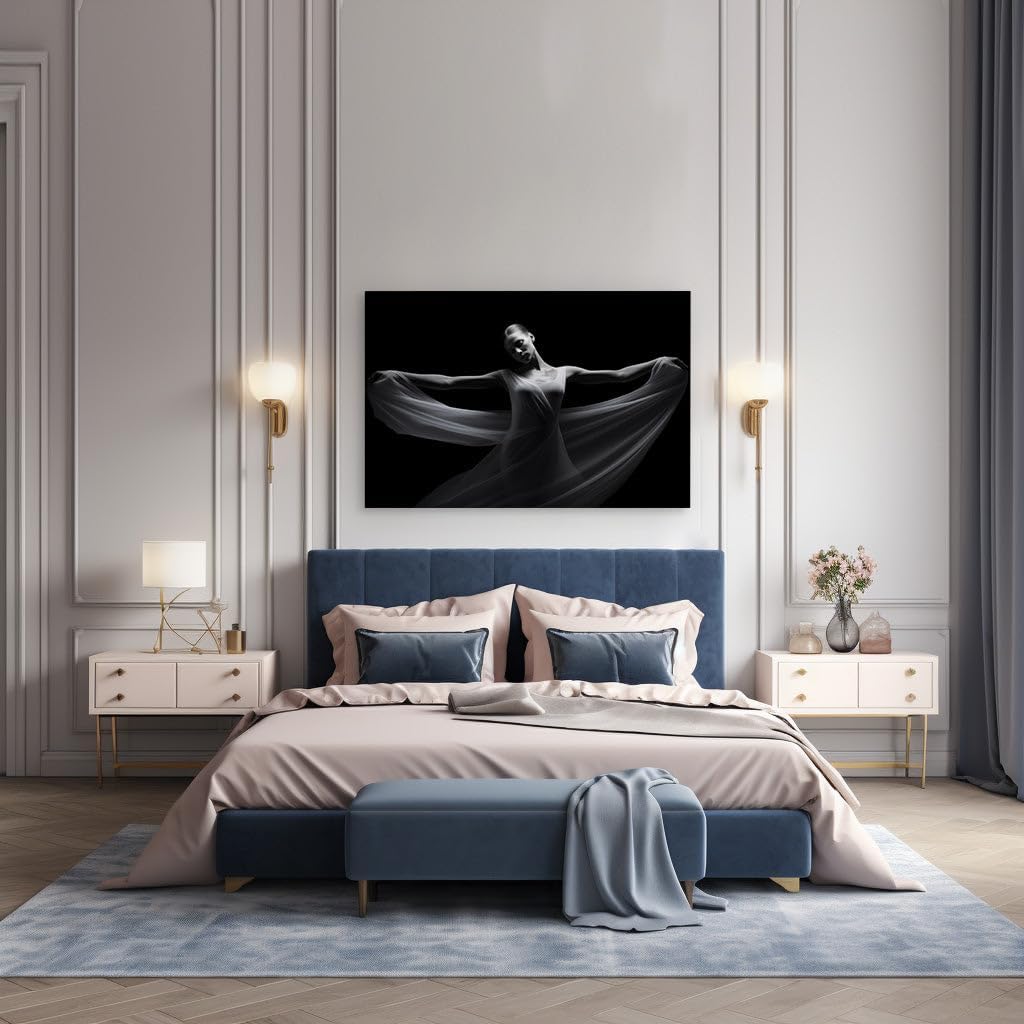 Canvas for Living room. Ethereal Grace in Monochrome - A Dreamy Dance of Light and Shadow, 27 x 18 inch Canvas Wall Art - Contemporary Masterpieces - Inspirational Office Decor - 69x46 cm (27x18 inch)