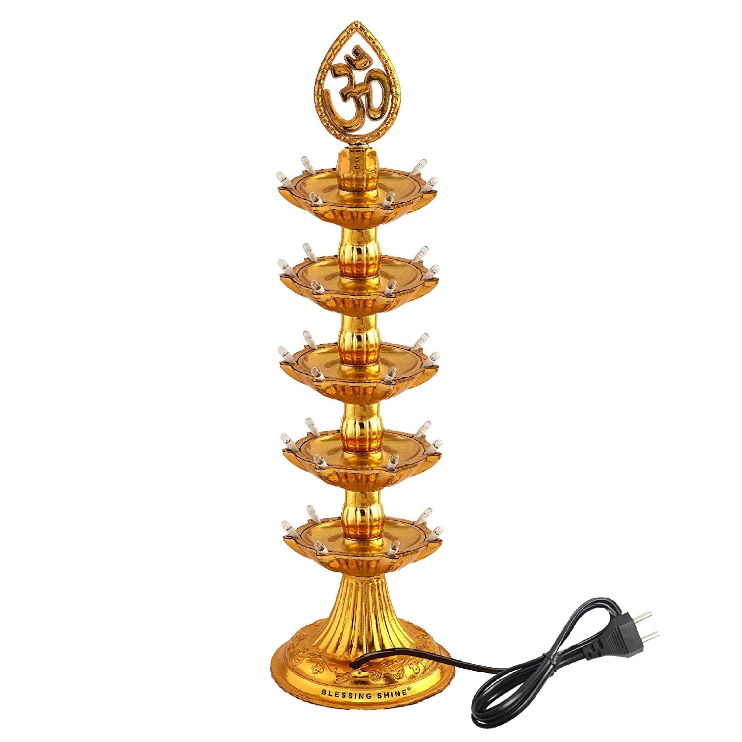 Blessing Shine Layer Golden OM Design Led Electric Diya/Deepak/Deep Lights (Pack of 1) for Home, Puja, Mandir, Diwali Festival Decoration, Decorative Lights for All Festival (Layer 5)