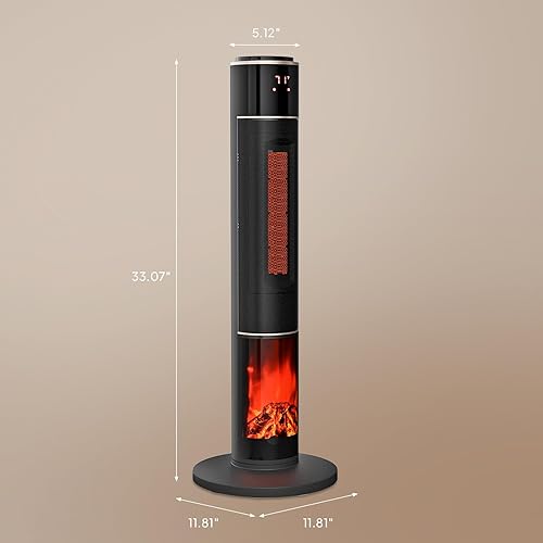 Miniatura 6 de ROVSUN Calentador de espacio eléctrico de 1500 W con control remoto y llama 3D, calentador de torre portátil de 33 pulgadas con temporizador