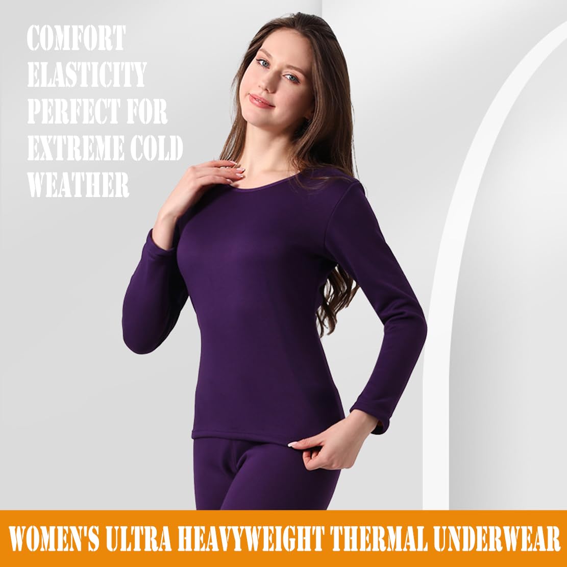 Ouruikia Conjunto de ropa interior térmica para mujer, forro polar, pantalón térmico largo Johns Base Layer, traje extra grueso, súper cálido