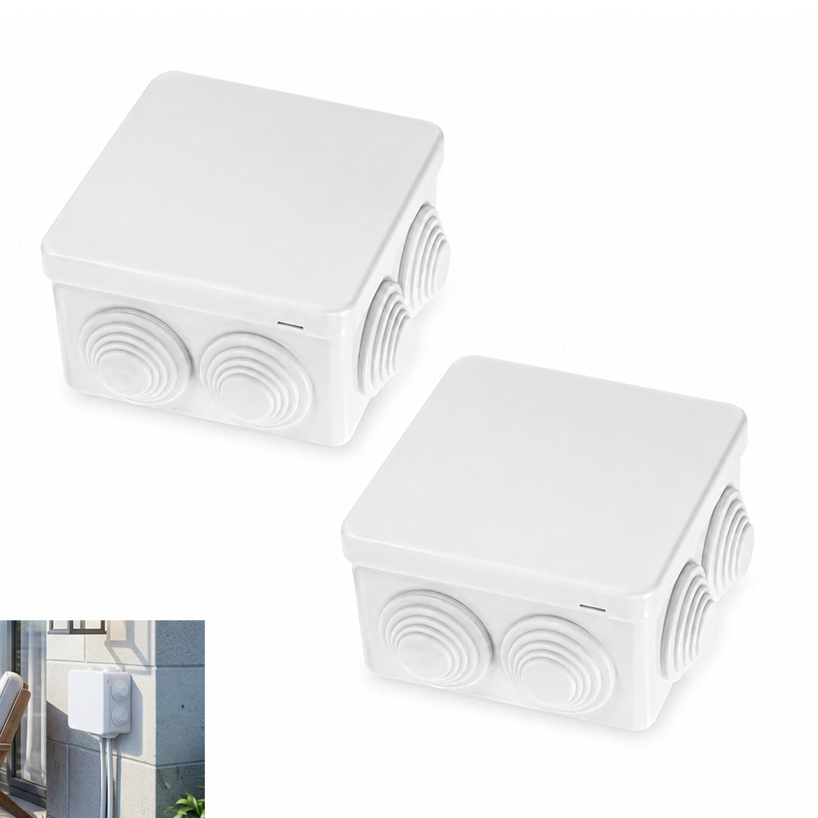 2 Stück Abzweigdose Wasserdicht IP65, Verteilerdose Aufputz 100 x 100 x 70 mm Elektrogehäuse aus ABS Kunststoff mit Dichtung Innen und Außenbereich Kabel Anschlusskasten Schutzbox Elektroinstallation