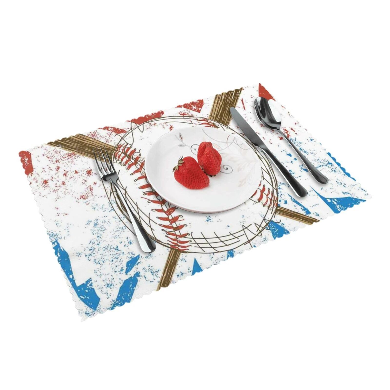 Hand Drawn Baseball Bats and Ball Printed Placemats Set of 4 PCS Washable Placemat for Kitchen Table Heat-resistant Table Mats 45x30 CM