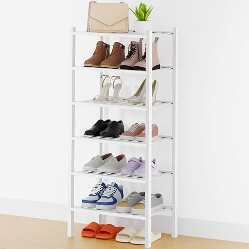 Miniatura 43 de Smiry Estante para zapatos, organizador de zapatos de bambú de 2 niveles, estante de almacenamiento de zapatos de madera apilable independiente para