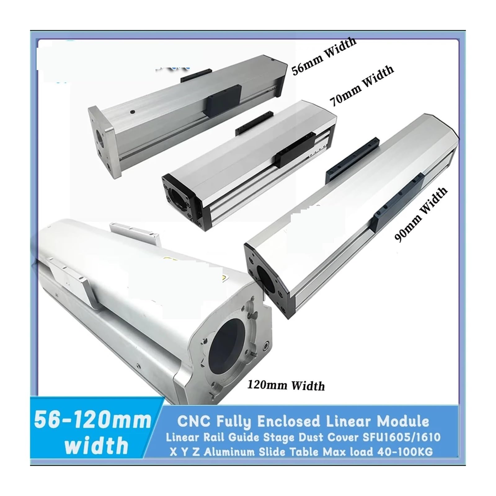 Przewodnik liniowy, Całkowicie Zamknięta Prowadnica Liniowa SFU1605/1610 Szerokość 56-120 Mm Aluminiowy Stół Przesuwny Maksymalne Obciążenie 40-100 KG Siłownik Liniowy CNC(QMF120,SFU1605 600mm Stroke)