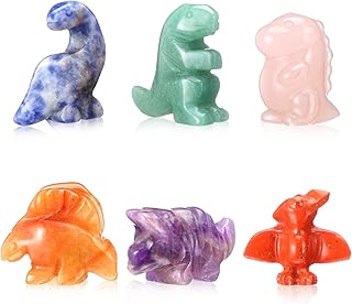 6 Pcs Crystal Dinosaur Figurines - Cute Stone Dinosaur Figures Statue Co...