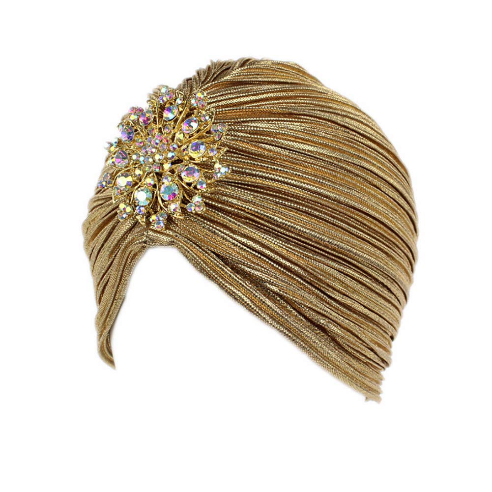 Ulalaza Women's Light Gold Chemo Headwear Turbans Headwraps Cancer Hats Sleeping Hats Flat Cap Natural Hair Deep Gold