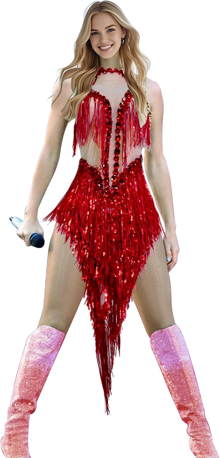Youmeisha Sparkle Rhinestone Bodysuit Women Showgroup Dress Nightclub Cabarete Performer Costume Sequined Tassel Stage Wear​