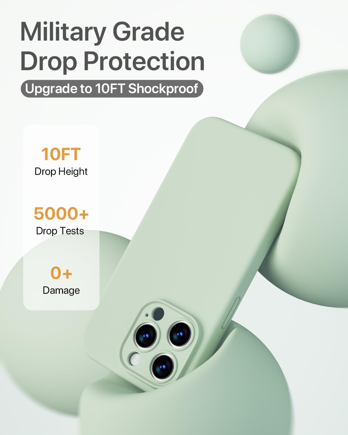 GOODVISH 3 in 1 Silicone Cover per iPhone 15 Pro 6.1" (2023), Custodia con 2 Pellicola Protettiva, Case per Cellulare Ultra Sottile Antiurto Resistente [Protezione Fotocamera], Verde Chiaro
