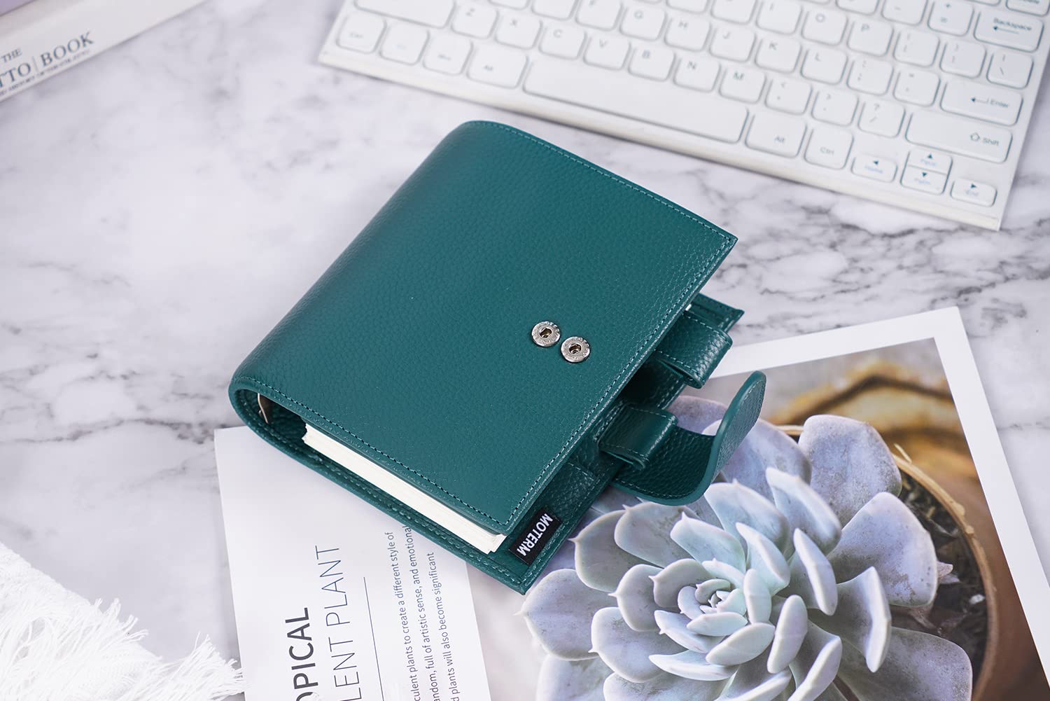 Moterm Pocket Luxe Anello Planner – Organizzatore in vera pelle (ghiaia profondità teal, anello da 30 mm)