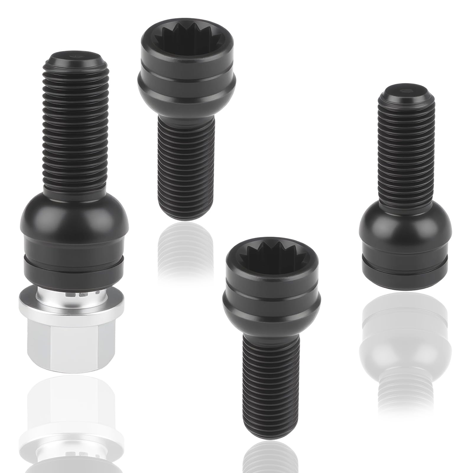 4 Boulons de Roue Antivol en Acier avec Écrous de Roue, Modèle M14 * 1,5 MM | Jeu d'écrous de Roue de Verrouillage, pour la Protection et la Sécurité des Roues, Boulons antivol noirs