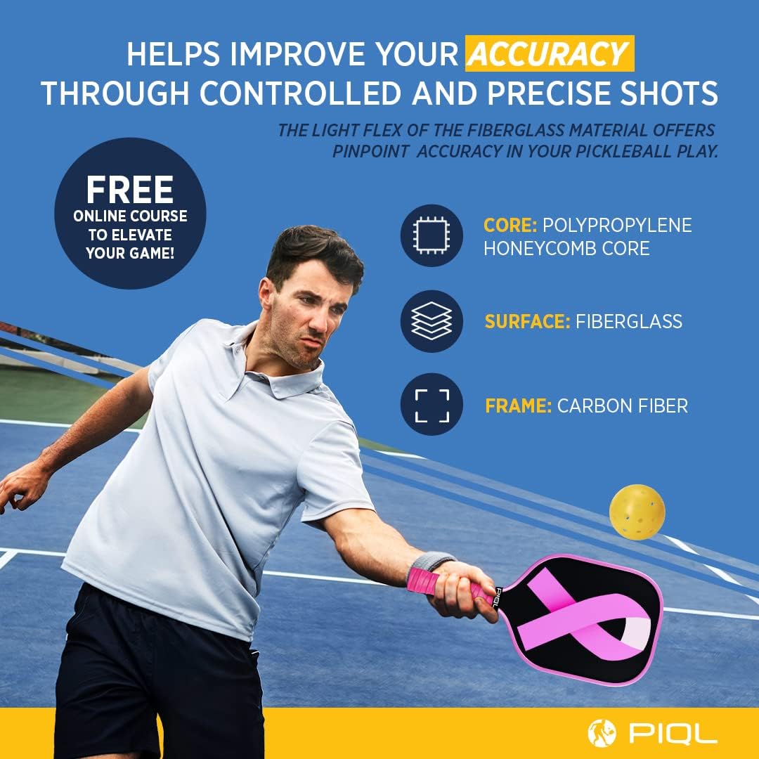 Pickleball Paddle & Online Course – Benefits Charity Outdoor Pickleball Paddle Carbon Fiber Frame- Honeycomb Core Lightweight Pickleball Paddle - Cushion Grip Graphite Pickleball Paddle